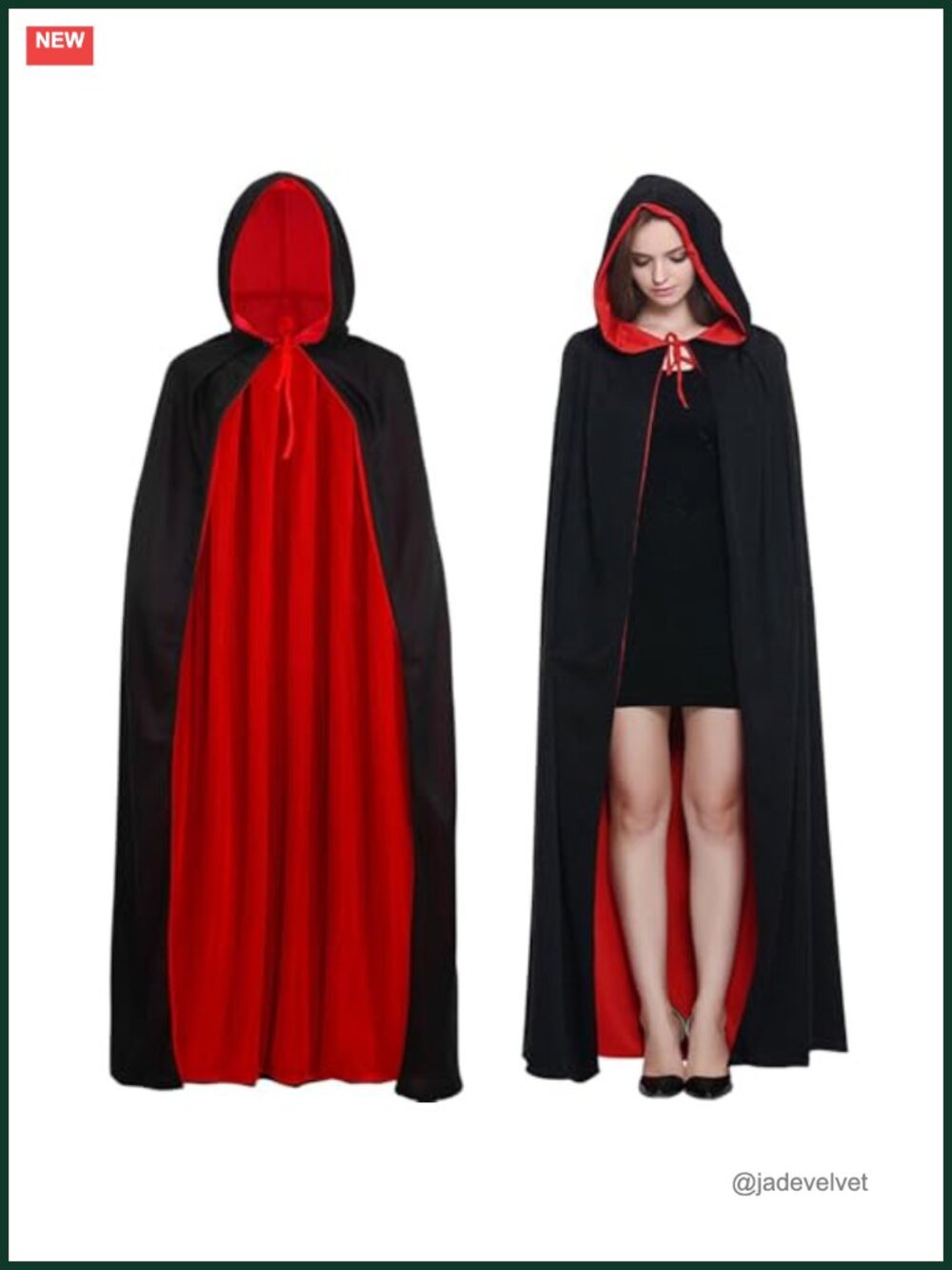 Reversible Hooded Cape Cloak Knitted Fabric Halloween Cosplay Costume